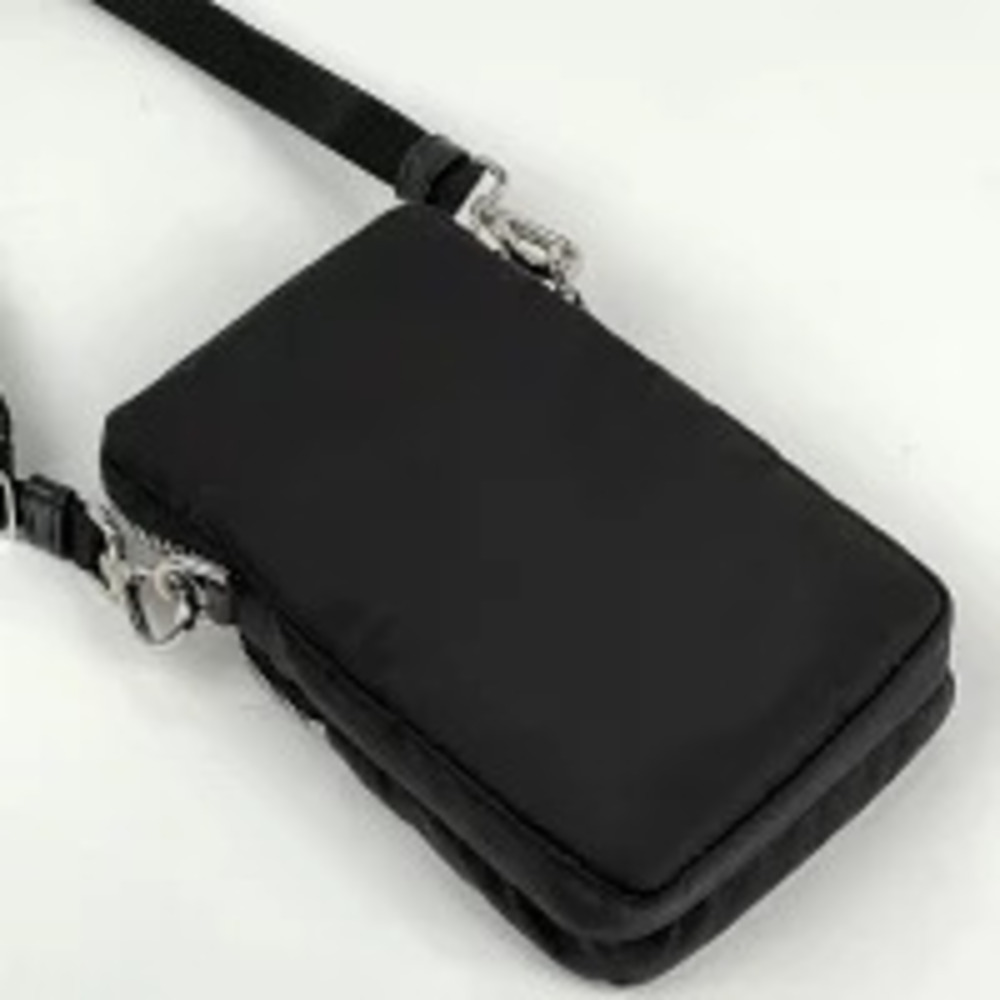 Prada Plate Shoulder Bag Phone Neck Clutch Tessuto Nero Black - Picture 2 of 6